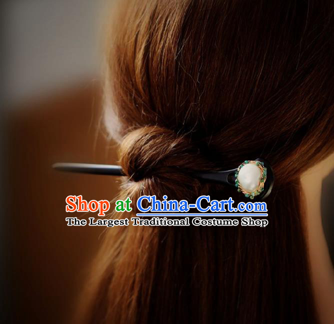 Chinese Cheongsam Pearls Hair Clip Traditional Hanfu Hair Accessories Handmade Ebony Wood Hairpins for Women