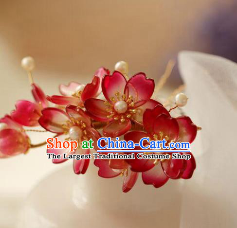 Chinese Cheongsam Red Peach Blossom Hair Clip Traditional Hanfu Hair Accessories Handmade Flowers Hairpins for Women