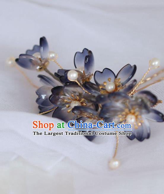 Chinese Cheongsam Blue Peach Blossom Hair Clip Traditional Hanfu Hair Accessories Handmade Flowers Hairpins for Women