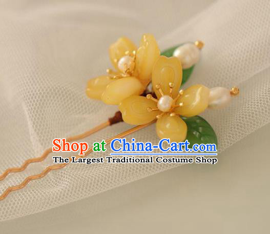 Chinese Cheongsam Yellow Flowers Hair Clip Traditional Hanfu Hair Accessories Handmade Hairpins for Women