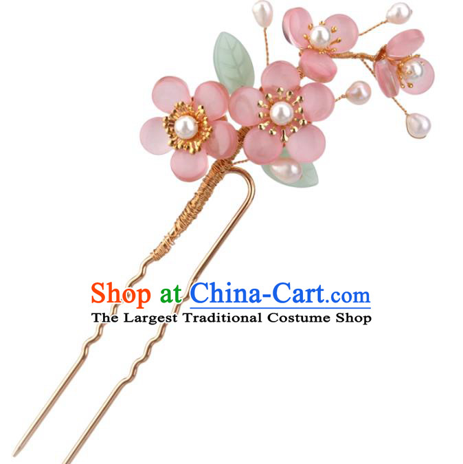 Chinese Cheongsam Pink Plum Blossom Hair Clip Traditional Hanfu Hair Accessories Handmade Hairpins for Women