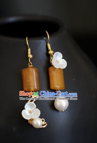 Chinese Handmade Hanfu Jade Earrings Traditional Ear Jewelry Accessories Classical Yellow Eardrop for Women