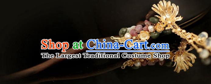 Chinese Cheongsam Jade Ebony Hair Clip Traditional Hanfu Hair Accessories Handmade Golden Plum Tassel Hairpins for Women