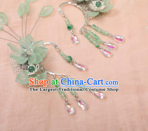 Traditional Chinese Green Flowers Ear Accessories Handmade Tassel Eardrop Ancient Princess Earrings Pendant for Women