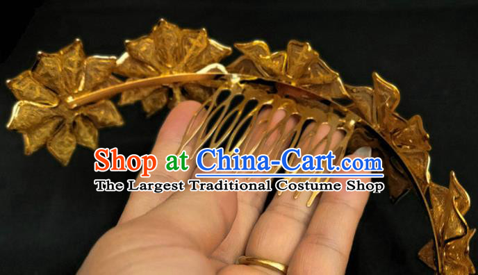Chinese Dai Nationality Flowers Hairpin Traditional Ethnic Hair Accessories Handmade Dance Golden Hair Combfor Women