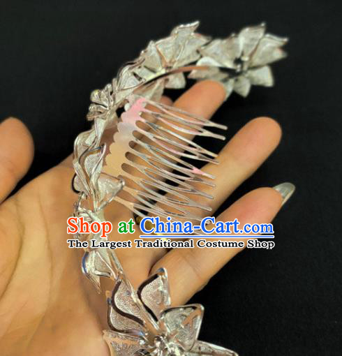 Chinese Dai Nationality Flowers Hairpin Traditional Ethnic Hair Accessories Handmade Dance Argent Hair Combfor Women