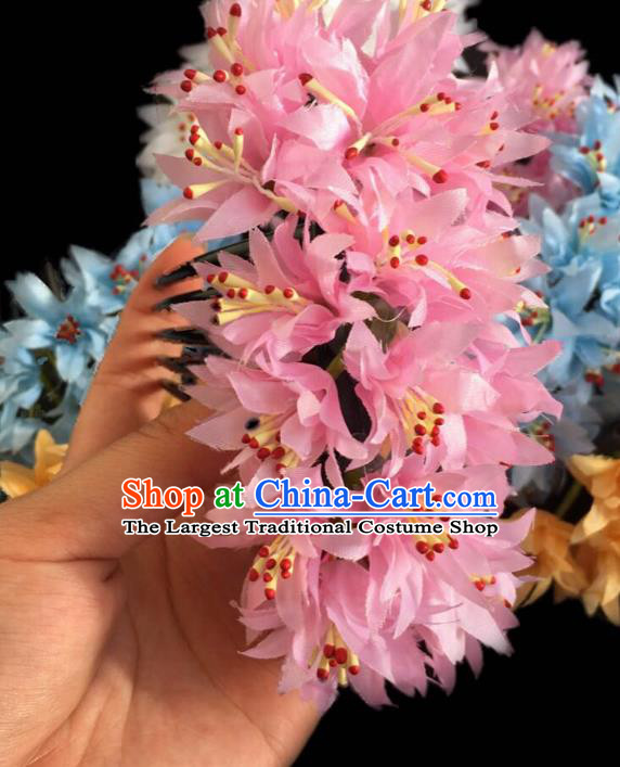 Chinese Dai Nationality Dance Pink Silk Flowers Hairpin Traditional Ethnic Hair Accessories Handmade Hair Comb for Women