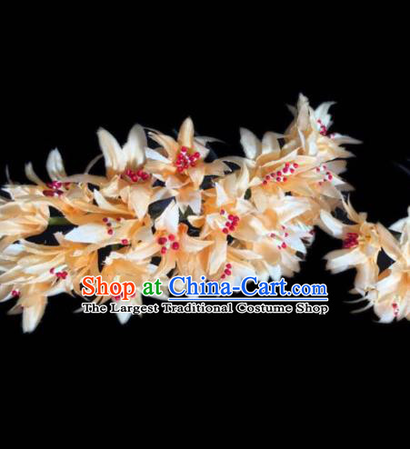 Chinese Dai Nationality Dance Orange Silk Flowers Hairpin Traditional Ethnic Hair Accessories Handmade Hair Comb for Women