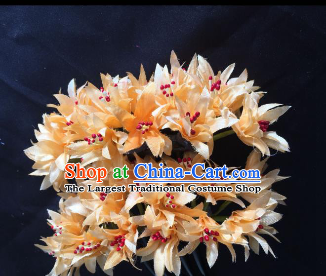Chinese Dai Nationality Dance Orange Silk Flowers Hairpin Traditional Ethnic Hair Accessories Handmade Hair Comb for Women