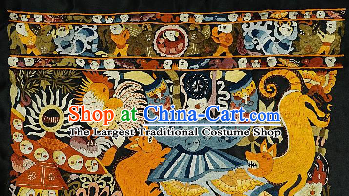 Chinese Traditional Embroidered Cock Tiger Fabric Patches Handmade Embroidery Craft Miao Ethnic Embroidering Applique Accessories