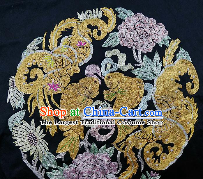 Chinese Traditional Embroidered Lilac Peony Butterfly Carps Fabric Patches Handmade Embroidery Craft Embroidering Decorative Picture