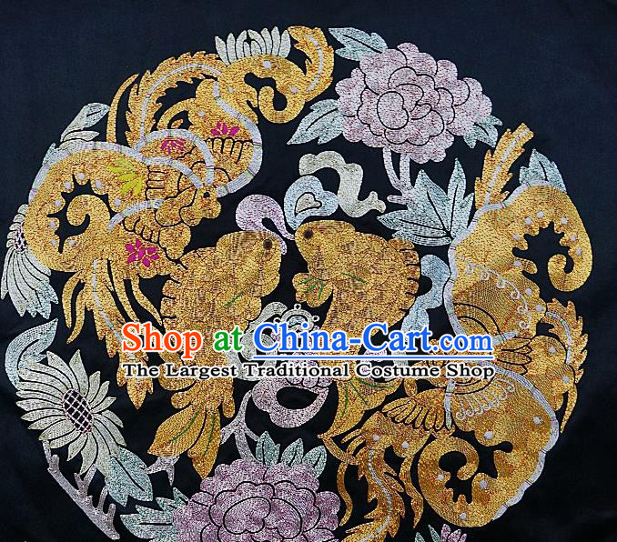 Chinese Traditional Embroidered Lilac Peony Butterfly Carps Fabric Patches Handmade Embroidery Craft Embroidering Decorative Picture