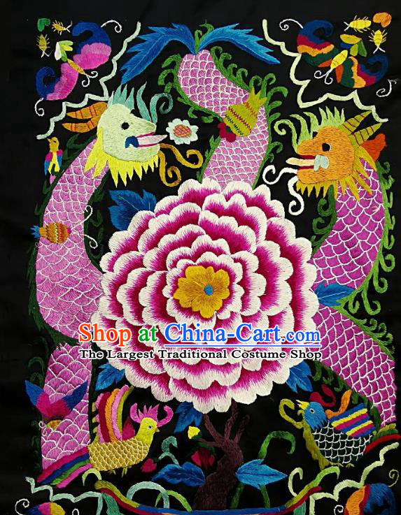 Chinese Traditional Embroidered Purple Dragon Peony Fabric Patches Handmade Embroidery Craft Miao Ethnic Accessories Embroidering Applique
