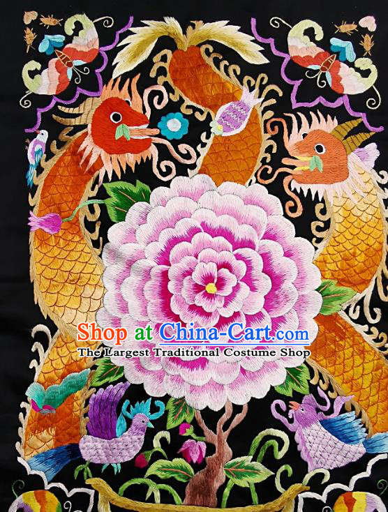 Chinese Traditional Embroidered Yellow Dragon Peony Fabric Patches Handmade Embroidery Craft Miao Ethnic Accessories Embroidering Applique