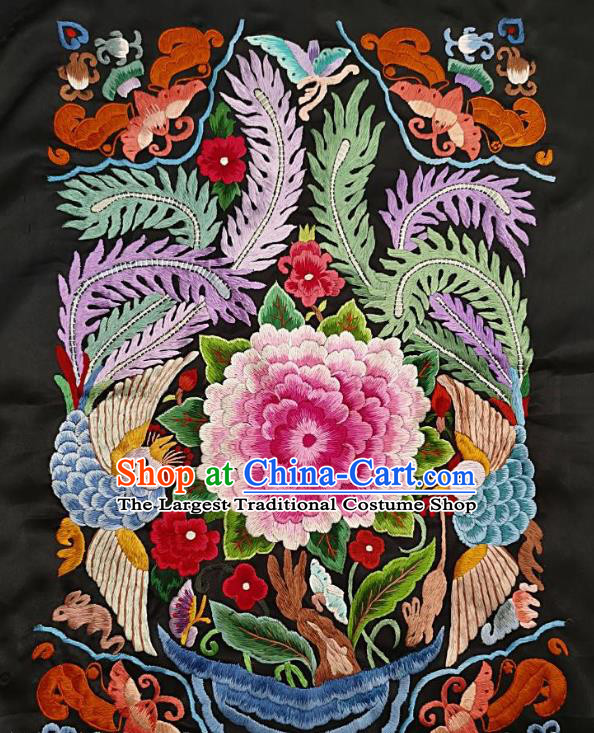 Chinese Traditional Embroidered Pink Peony Fabric Patches Handmade Embroidery Craft Miao Ethnic Accessories Embroidering Blue Phoenix Applique