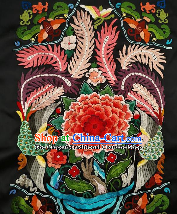 Chinese Traditional Embroidered Peony Fabric Patches Handmade Embroidery Craft Miao Ethnic Accessories Embroidering Green Phoenix Applique