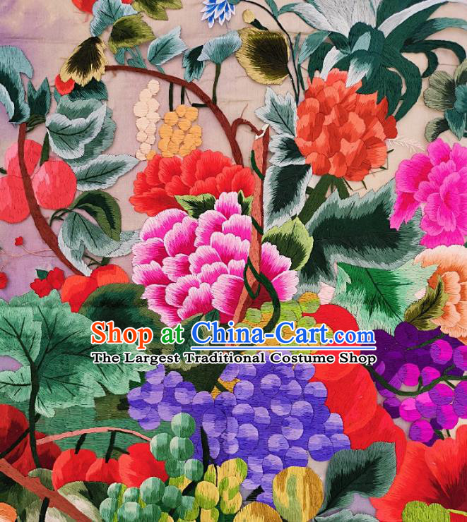 Chinese Traditional Embroidered Fruit Flowers Fabric Patches Handmade Embroidery Craft Embroidering Cloth Decorative Painting
