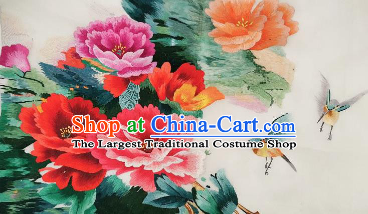 Chinese Traditional Embroidered Peony Birds Fabric Patches Handmade Embroidery Craft Embroidering Cloth Decorative Painting