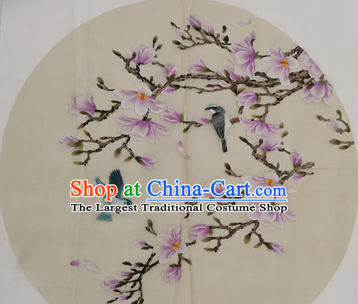 Chinese Traditional Embroidered Yulan Magnolia Decorative Painting Handmade Embroidery Craft Embroidering Cloth Picture