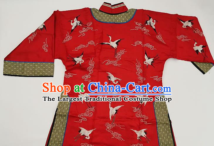Chinese Traditional Embroidered Cranes Red Blouse Handmade Embroidery Costume Tang Suit Upper Outer Garment for Women