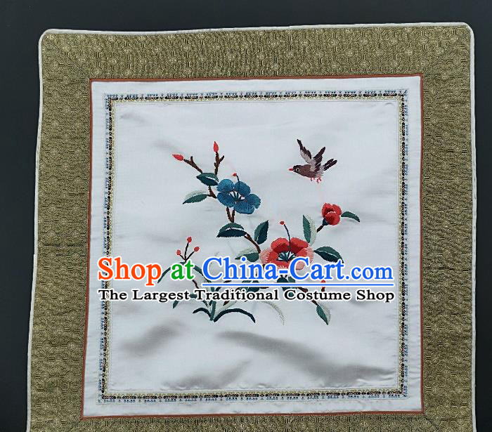 Traditional Chinese Embroidered Fabric Patches Handmade Embroidery Craft Accessories Embroidering Orchid Bird White Silk Cushion Applique