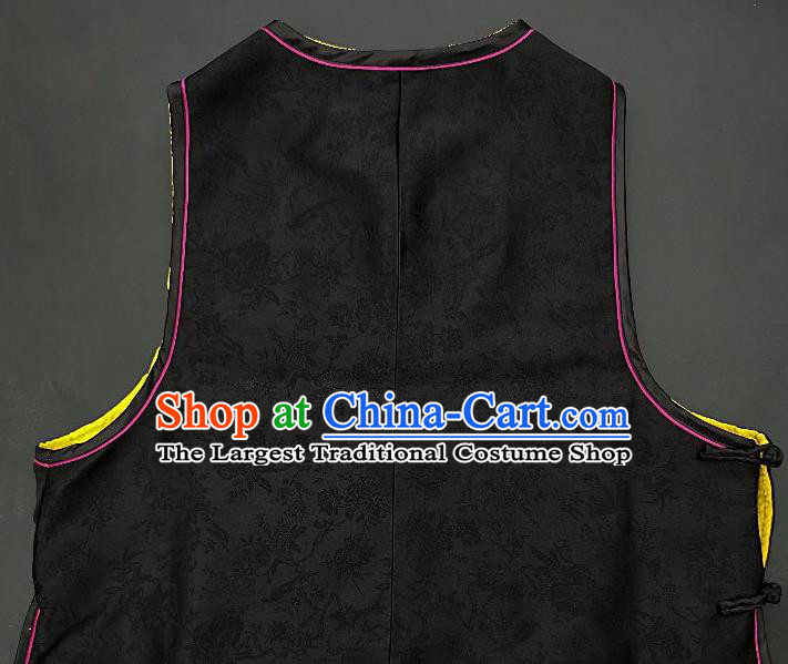 Chinese Traditional Embroidered Phoenix Black Silk Vest Handmade Embroidery Costume Tang Suit Waistcoat for Adult