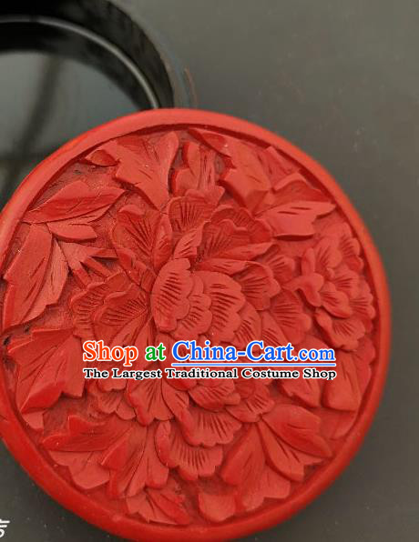 Chinese Handmade Carving Peony Lacquer Rouge Box Traditional Lacquerware Craft Red Inkpad Box