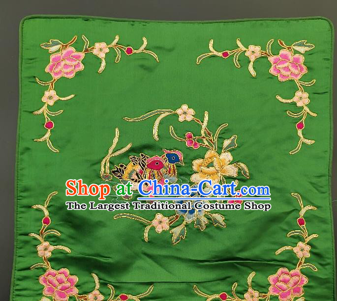 Traditional Chinese Embroidered Light Pink Peony Fabric Patches Handmade Embroidery Craft Accessories Embroidering Mandarin Duck Green Silk Cushion Applique