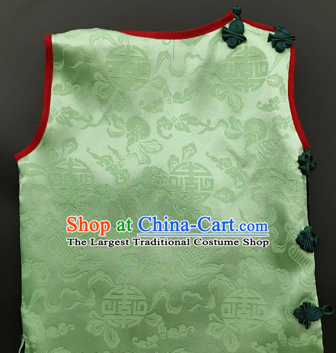 Chinese Traditional Embroidered Dragon Vest Handmade Embroidery Costume Tang Suit Green Silk Waistcoat for Kids