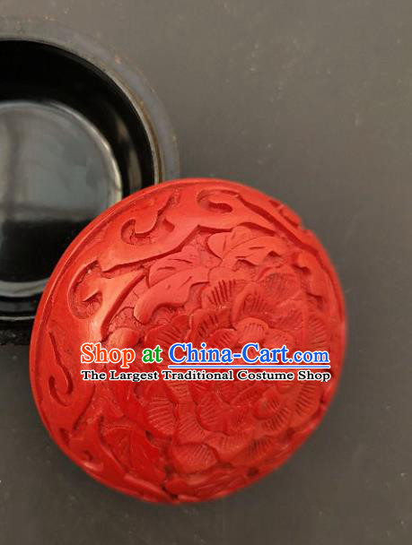 Chinese Traditional Carving Peony Lacquer Rouge Box Handmade Lacquerware Craft Red Inkpad Box
