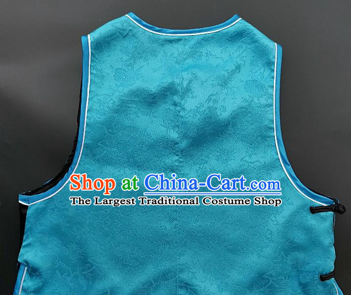 Chinese Traditional Embroidered Bats Vest Handmade Embroidery Costume Tang Suit Blue Silk Waistcoat for Women