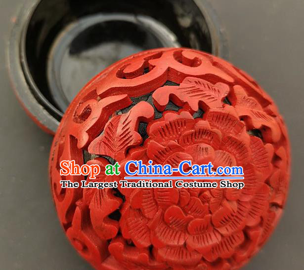 Chinese Traditional Carving Peony Red Lacquer Rouge Box Handmade Lacquerware Craft Inkpad Box