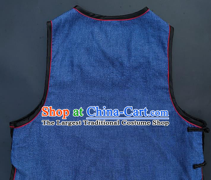 Chinese Traditional Embroidered Lion Vest Handmade Embroidery Costume Tang Suit Navy Silk Waistcoat for Women