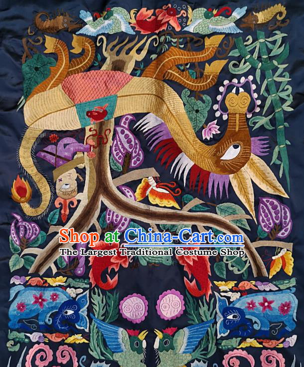 Chinese Traditional Embroidered Horse Fabric Patches Handmade Embroidery Craft Miao Ethnic Accessories Embroidering Blue Dragon Applique