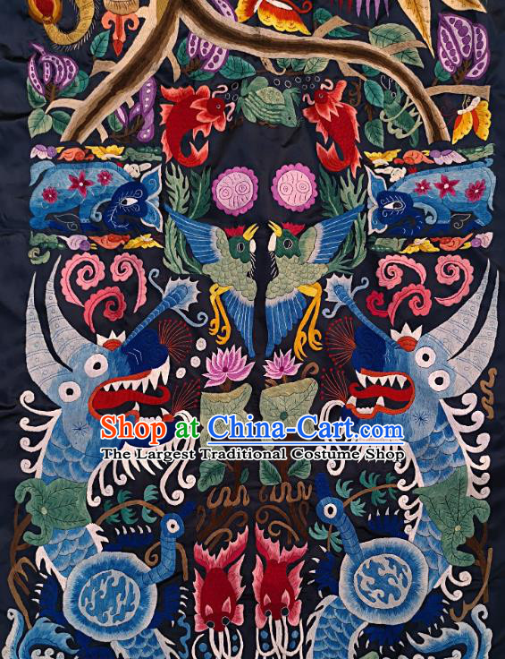 Chinese Traditional Embroidered Horse Fish Fabric Patches Handmade Embroidery Craft Miao Ethnic Accessories Embroidering Dragon Applique
