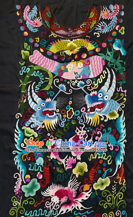 Chinese Traditional Embroidered Dragon Fabric Patches Handmade Embroidery Craft Miao Ethnic Accessories Embroidering Fishes Applique