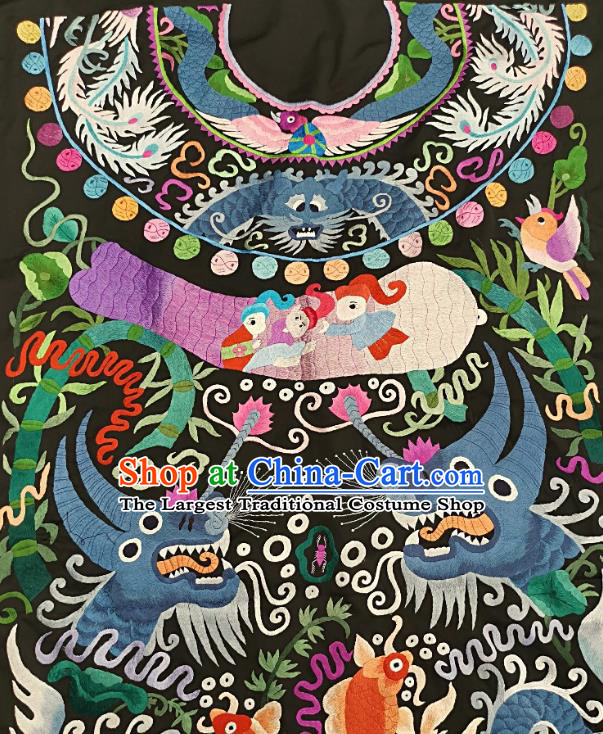 Chinese Traditional Embroidered Fabric Patches Handmade Embroidery Craft Miao Ethnic Accessories Embroidering Dragon Fish Applique