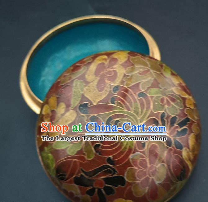 Chinese Traditional Cloisonne Chrysanthemum Pattern Rouge Box Handmade Brass Craft Enamel Rust Red Inkpad Box Accessories