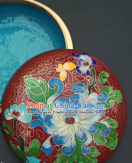 Chinese Traditional Cloisonne Chrysanthemum Pattern Rouge Box Handmade Brass Craft Enamel Red Inkpad Box Accessories