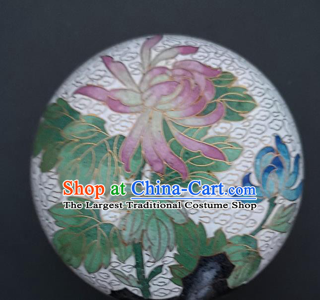 Chinese Traditional Cloisonne Chrysanthemum Pattern Rouge Box Handmade Brass Craft Enamel White Inkpad Box Accessories