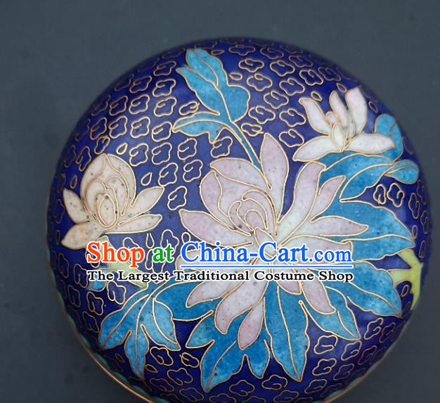 Chinese Traditional Cloisonne LotusPattern Rouge Box Handmade Brass Craft Enamel Royalblue Inkpad Box Accessories
