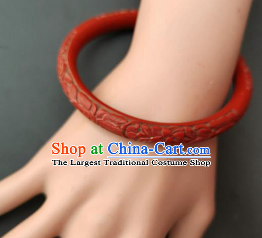 Chinese Traditional Handmade Carving Craft Red Lacquerware Bracelet Accessories