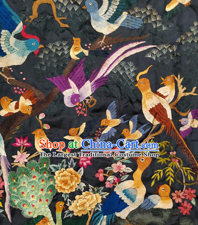 Chinese Traditional Embroidered Peacock Purple Birds Fabric Patches Handmade Embroidery Craft Embroidering Silk Decorative Painting