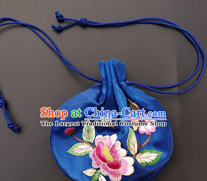 Chinese Traditional Handmade Embroidered Peony Royalblue Silk Sachet Perfumed Silk Bag