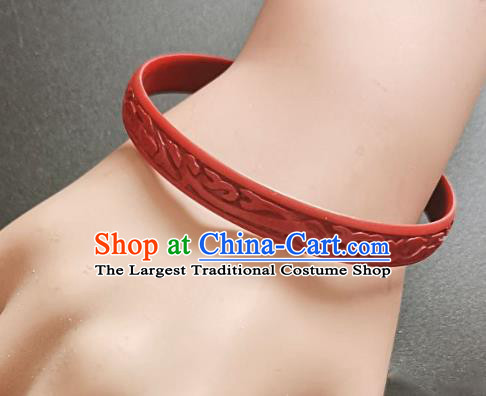 Chinese Traditional Handmade Carving Fish Dragon Craft Red Lacquerware Bracelet Accessories