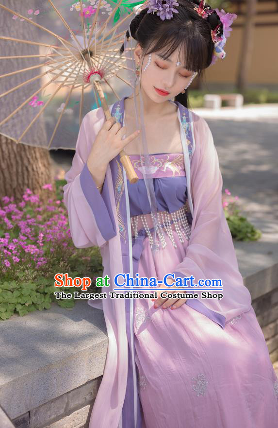 Traditional Chinese Song Dynasty Princess Costumes Ancient Court Lady Hanfu Garment Embroidered BeiZi Blouse Strapless and Skirt Full Set