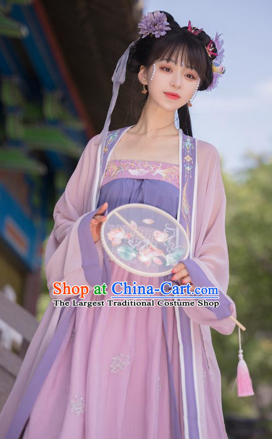 Traditional Chinese Song Dynasty Princess Costumes Ancient Court Lady Hanfu Garment Embroidered BeiZi Blouse Strapless and Skirt Full Set