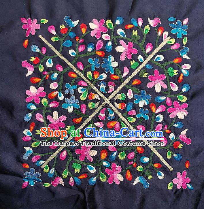 Traditional Chinese Embroidered Flowers Fabric Patches Handmade Embroidery Craft Accessories Embroidering Navy Silk Cushion Applique