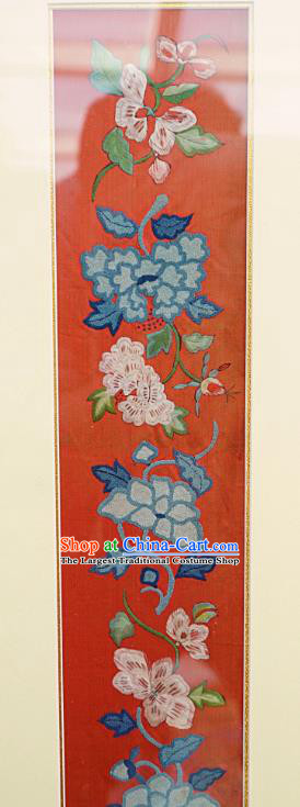 Chinese Traditional Embroidered Peony Framed Painting Handmade Embroidery Craft Embroidering Red Silk Decorative Picture