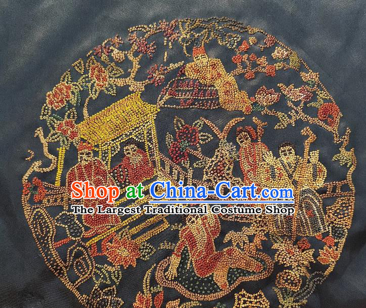 Chinese Traditional Embroidered Grey Cloth Character Painting Handmade Embroidery Craft Embroidering Silk Decorative Picture